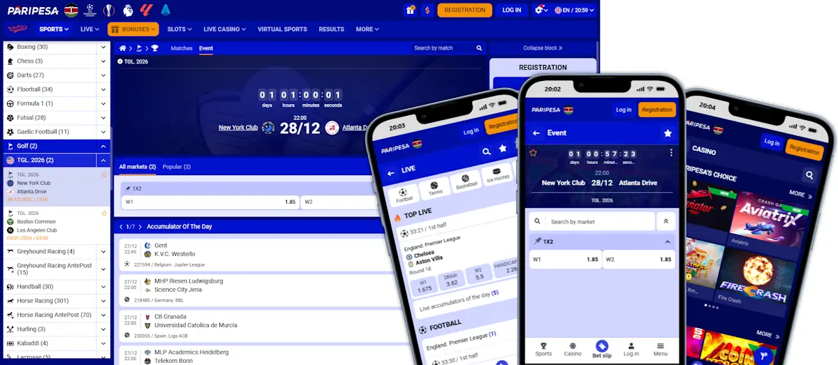 Paripesa Golf Betting and Mobile View Screenshot